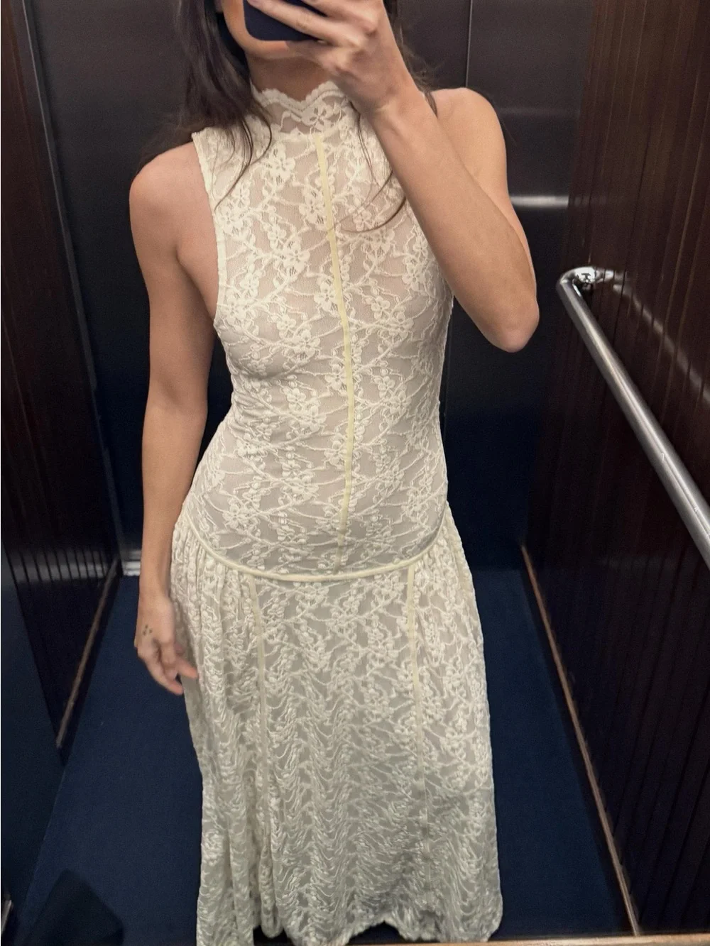 ZARA NWT Ecru Lace Maxi Dress Size S Sheer Mock Neck Wedding Bridal Boho - Picture 1 of 15